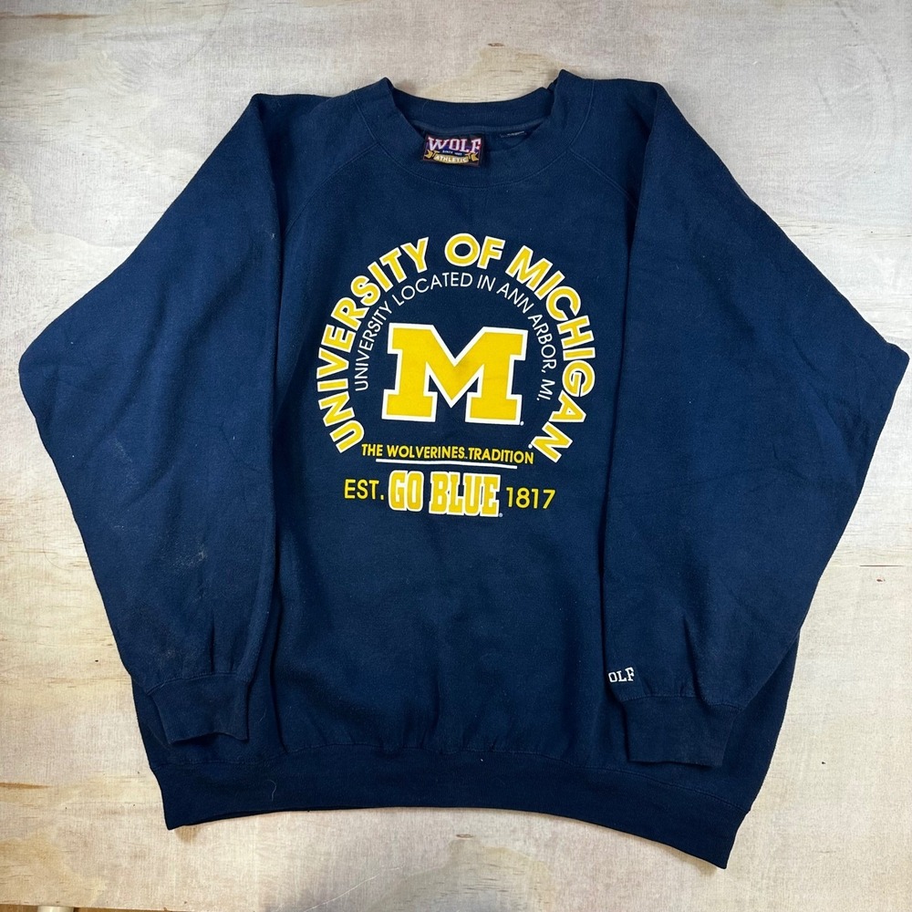 Vintage Wolf Athletic University of Michigan Sweatshirt XXL Navy Go Blue NCAA